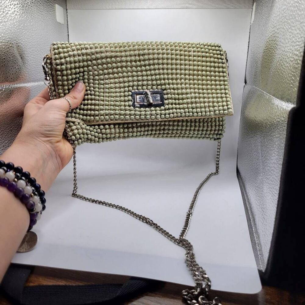 Vintage 90s BCBG MaxAzaria Cream Colored Mod Metal Chainmaile Purse